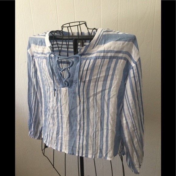❤️ Falls Creek size medium blue white stripe high low lightweight summer… - Picture 1 of 5
